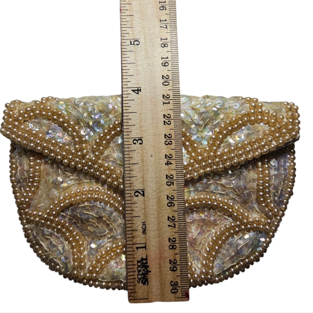 ​🛍️VINTAGE La Regale Ivory Pearl Sequin Clutch 1950s Beaded Evening Bag - Picture 6 of 6